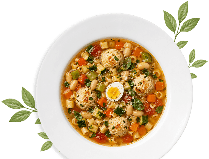 MINESTRONE Z DROBIOWYMI TIFTELAMI <br/> & PRZEPIÓRCZYM JAJKIEM